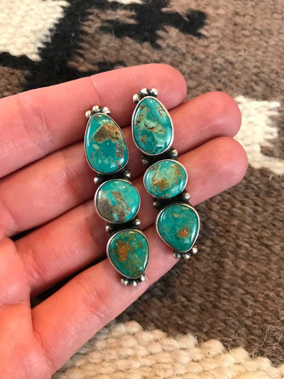 The Tarryall Turquoise Earrings, 18-Earrings-Calli Co., Turquoise and Silver Jewelry, Native American Handmade, Zuni Tribe, Navajo Tribe, Brock Texas