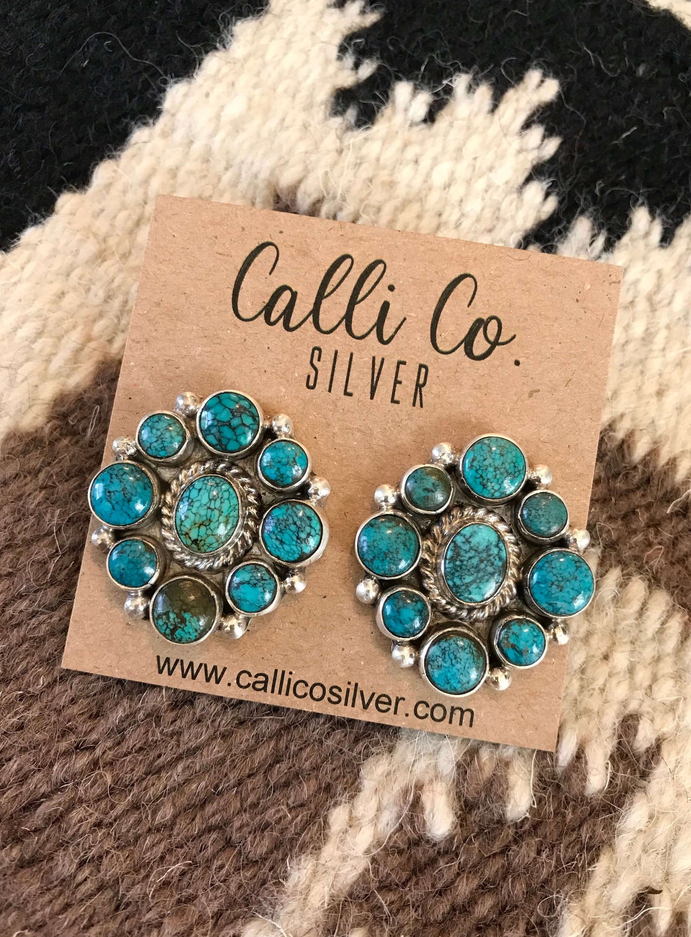 The Amaryllis Cluster Earrings, 1-Earrings-Calli Co., Turquoise and Silver Jewelry, Native American Handmade, Zuni Tribe, Navajo Tribe, Brock Texas