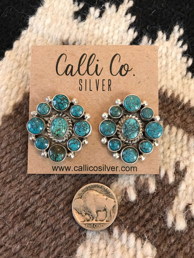 The Amaryllis Cluster Earrings, 1-Earrings-Calli Co., Turquoise and Silver Jewelry, Native American Handmade, Zuni Tribe, Navajo Tribe, Brock Texas