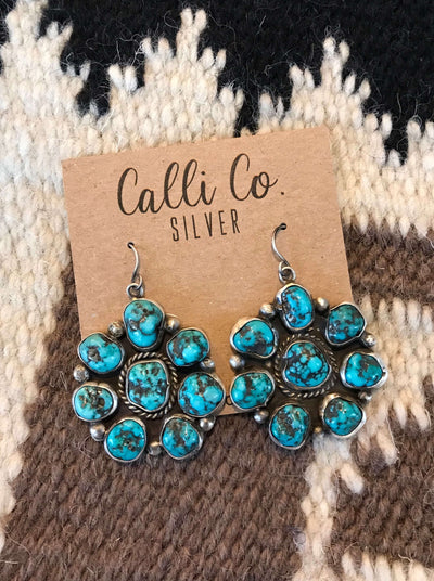 The Gering Turquoise Cluster Earrings-Earrings-Calli Co., Turquoise and Silver Jewelry, Native American Handmade, Zuni Tribe, Navajo Tribe, Brock Texas