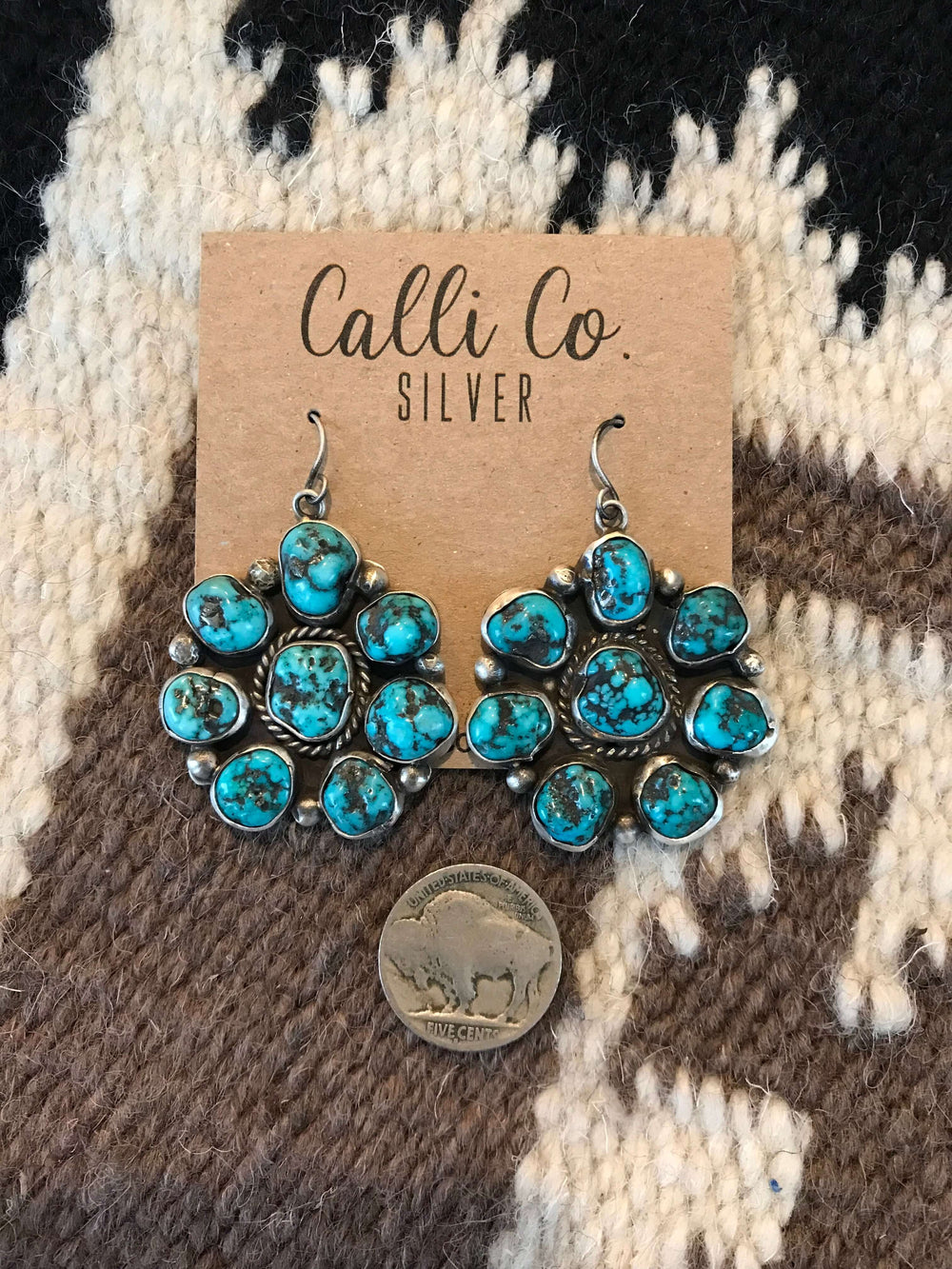 The Gering Turquoise Cluster Earrings-Earrings-Calli Co., Turquoise and Silver Jewelry, Native American Handmade, Zuni Tribe, Navajo Tribe, Brock Texas