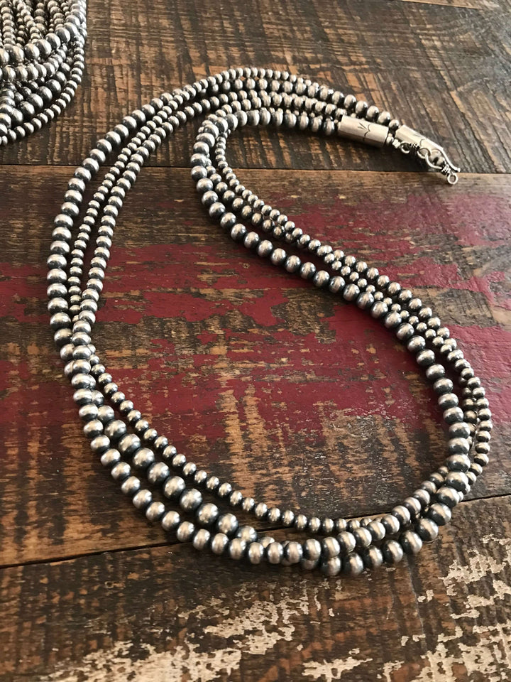 The Triple Strand Pearl Necklaces-Necklaces-Calli Co., Turquoise and Silver Jewelry, Native American Handmade, Zuni Tribe, Navajo Tribe, Brock Texas