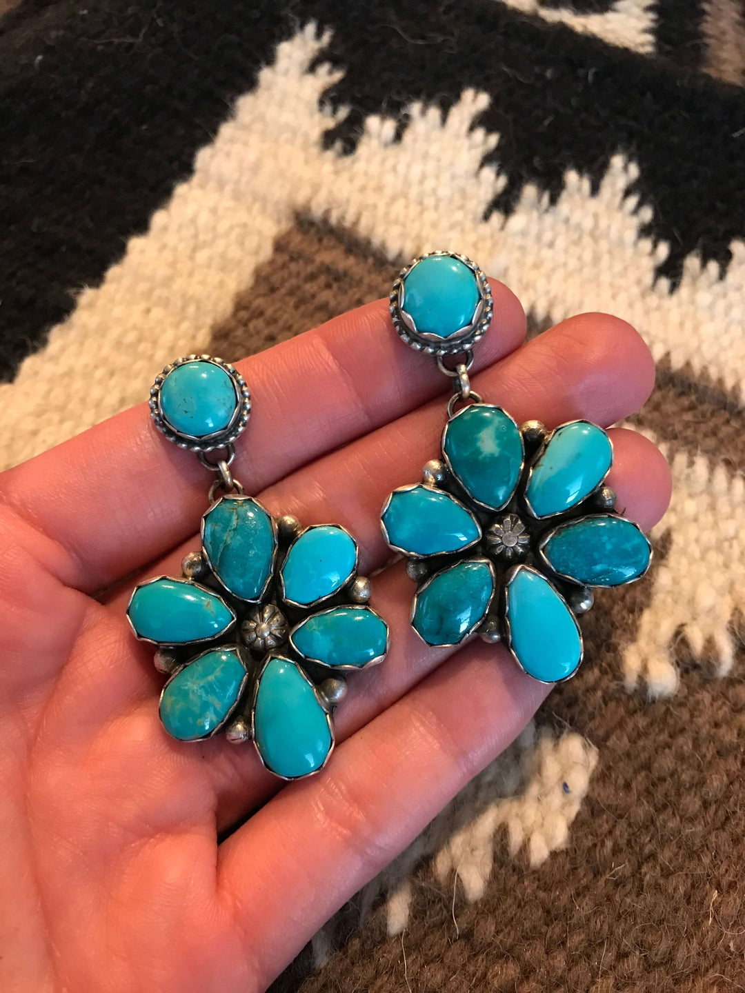 The Drover Turquoise Cluster Earrings, 2-Earrings-Calli Co., Turquoise and Silver Jewelry, Native American Handmade, Zuni Tribe, Navajo Tribe, Brock Texas
