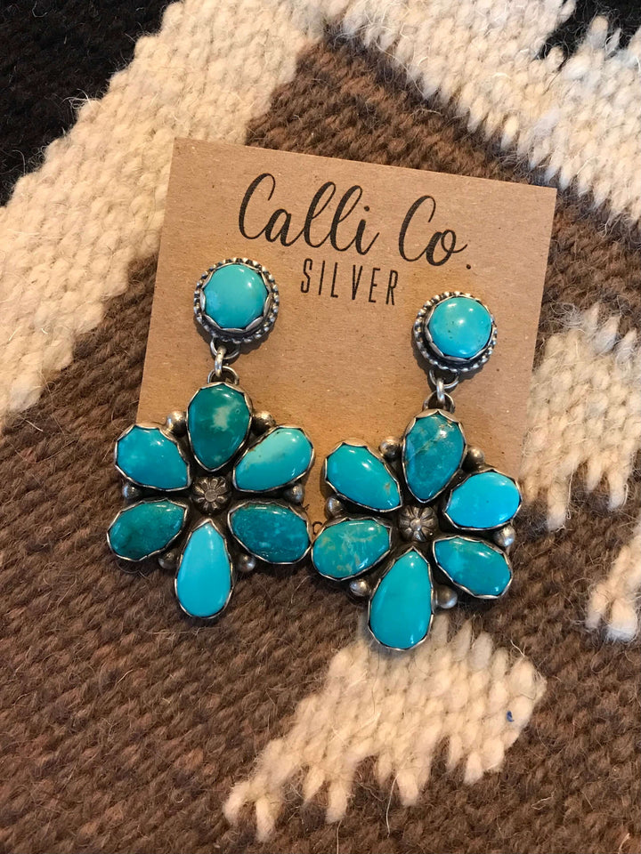 The Drover Turquoise Cluster Earrings, 2-Earrings-Calli Co., Turquoise and Silver Jewelry, Native American Handmade, Zuni Tribe, Navajo Tribe, Brock Texas