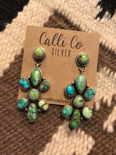 The Green Lake Turquoise Earrings, 2-Earrings-Calli Co., Turquoise and Silver Jewelry, Native American Handmade, Zuni Tribe, Navajo Tribe, Brock Texas