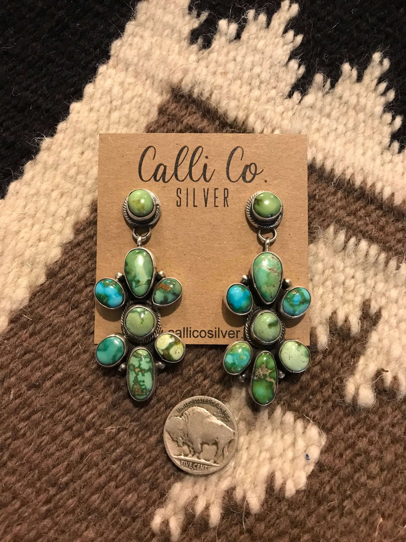 The Green Lake Turquoise Earrings, 2-Earrings-Calli Co., Turquoise and Silver Jewelry, Native American Handmade, Zuni Tribe, Navajo Tribe, Brock Texas