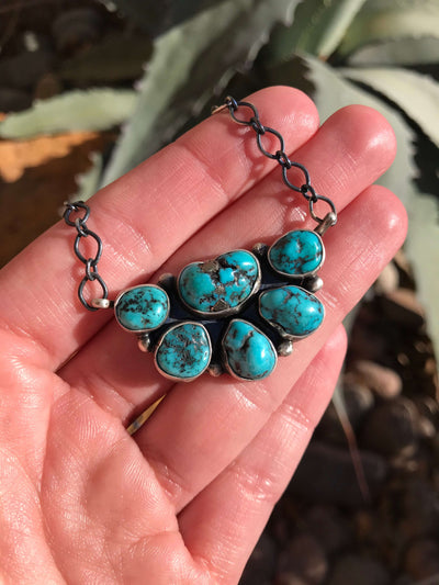 The Big Sky Turquoise Cluster Necklace, 6-Necklaces-Calli Co., Turquoise and Silver Jewelry, Native American Handmade, Zuni Tribe, Navajo Tribe, Brock Texas