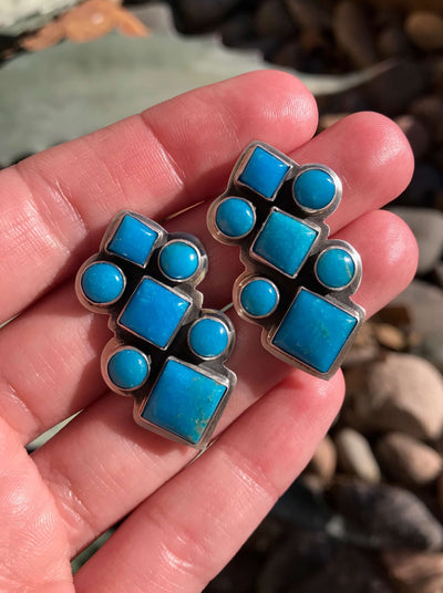 The Rio Rico Turquoise Earrings-Earrings-Calli Co., Turquoise and Silver Jewelry, Native American Handmade, Zuni Tribe, Navajo Tribe, Brock Texas