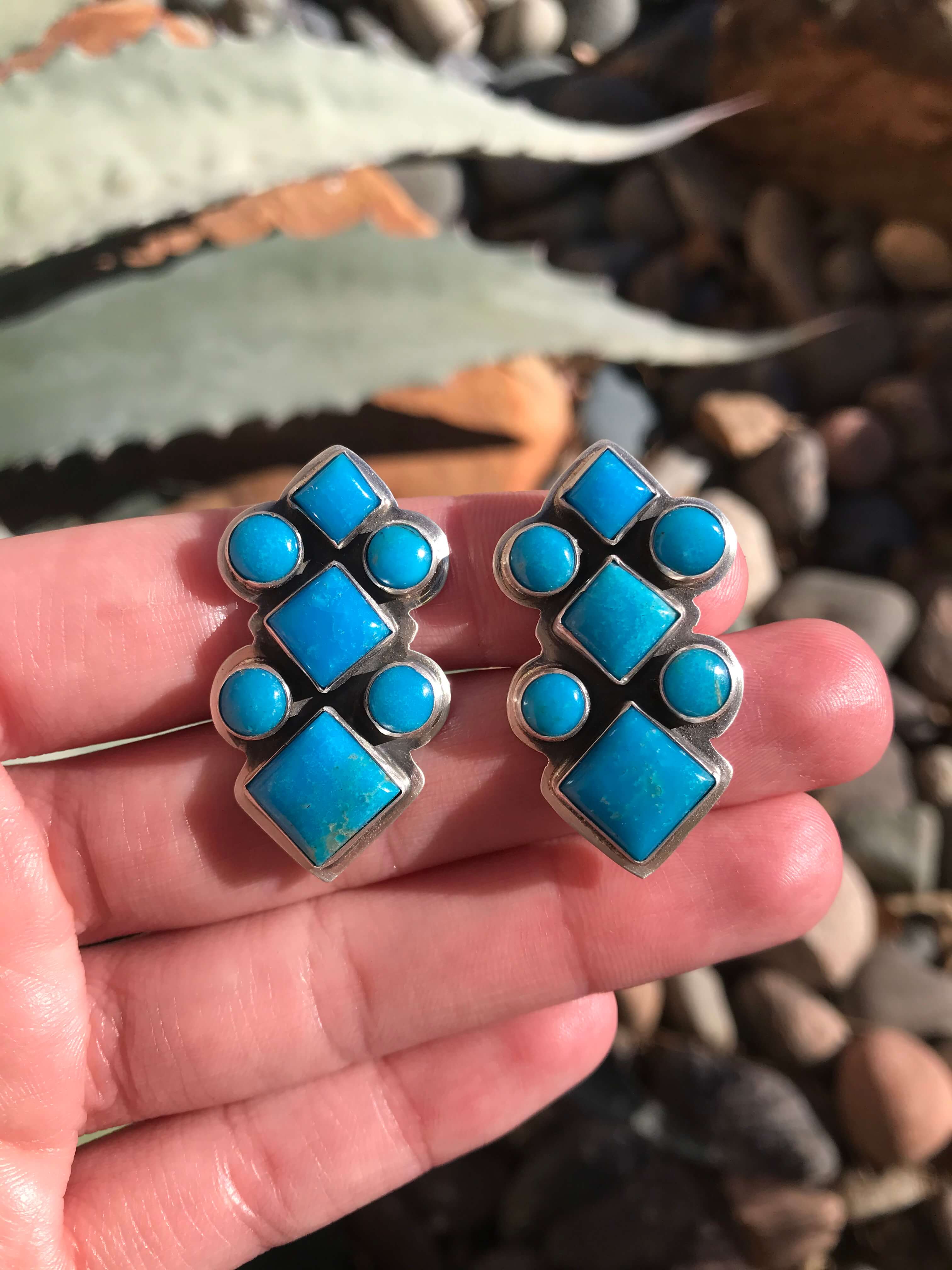 The Rio Rico Turquoise Earrings-Earrings-Calli Co., Turquoise and Silver Jewelry, Native American Handmade, Zuni Tribe, Navajo Tribe, Brock Texas