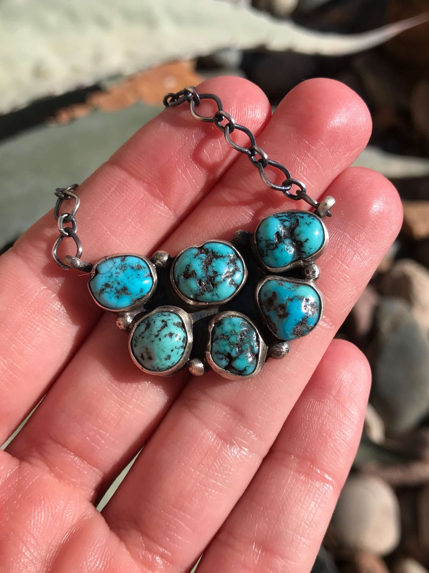 The Big Sky Turquoise Cluster Necklace, 3-Necklaces-Calli Co., Turquoise and Silver Jewelry, Native American Handmade, Zuni Tribe, Navajo Tribe, Brock Texas