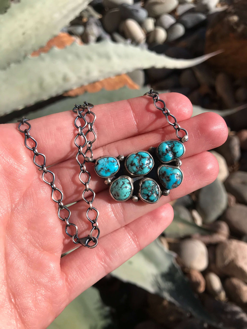 The Big Sky Turquoise Cluster Necklace, 3-Necklaces-Calli Co., Turquoise and Silver Jewelry, Native American Handmade, Zuni Tribe, Navajo Tribe, Brock Texas