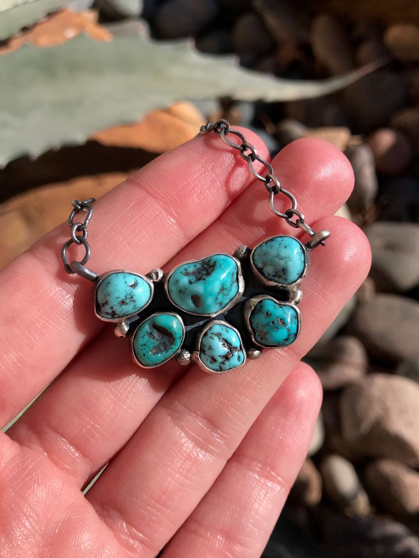 The Big Sky Turquoise Cluster Necklace, 5-Necklaces-Calli Co., Turquoise and Silver Jewelry, Native American Handmade, Zuni Tribe, Navajo Tribe, Brock Texas