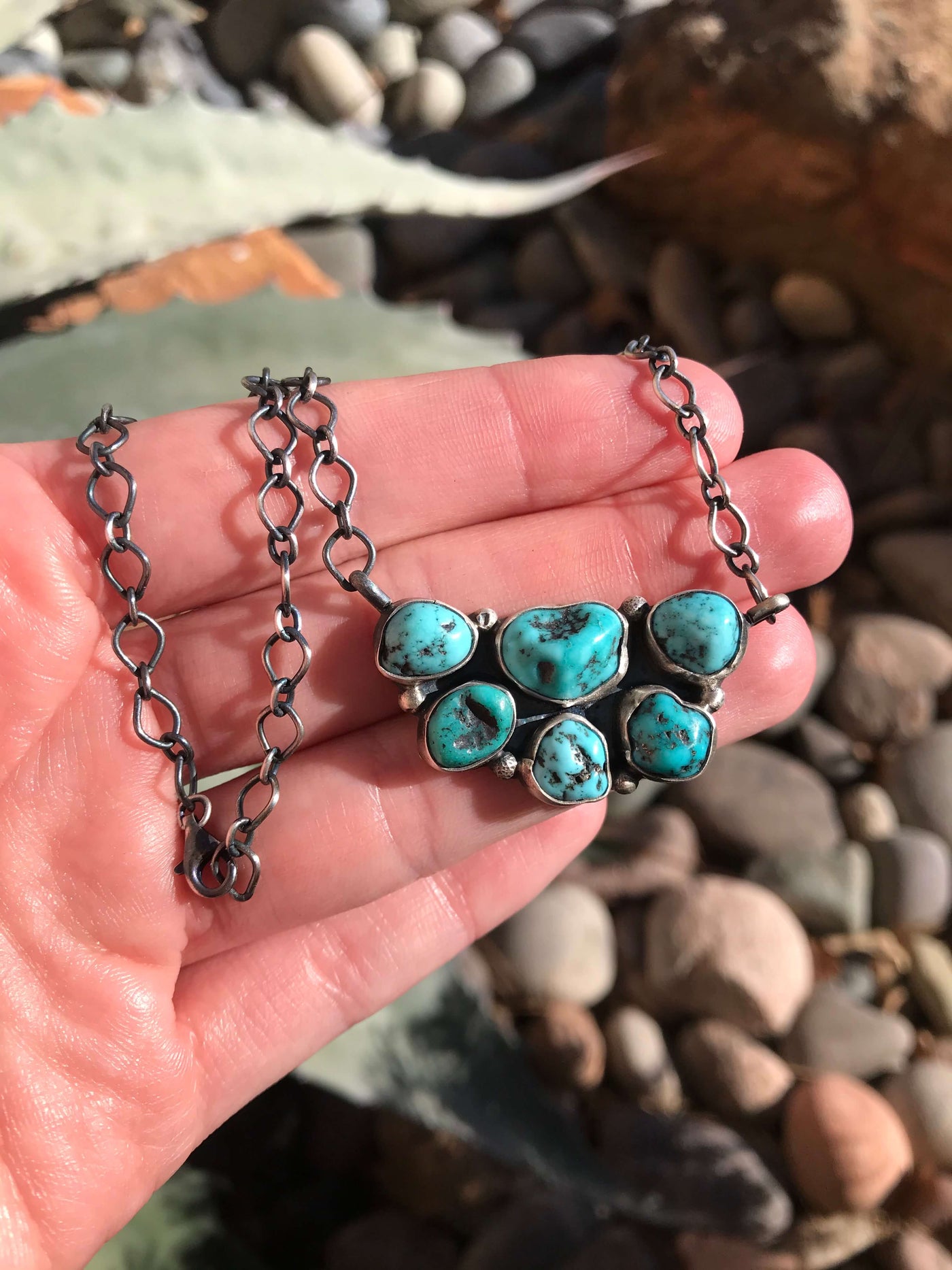 The Big Sky Turquoise Cluster Necklace, 5-Necklaces-Calli Co., Turquoise and Silver Jewelry, Native American Handmade, Zuni Tribe, Navajo Tribe, Brock Texas