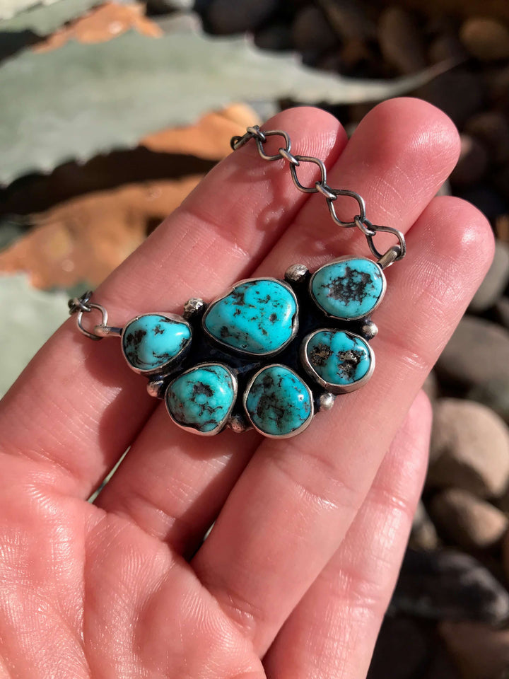 The Big Sky Turquoise Cluster Necklace, 8-Necklaces-Calli Co., Turquoise and Silver Jewelry, Native American Handmade, Zuni Tribe, Navajo Tribe, Brock Texas