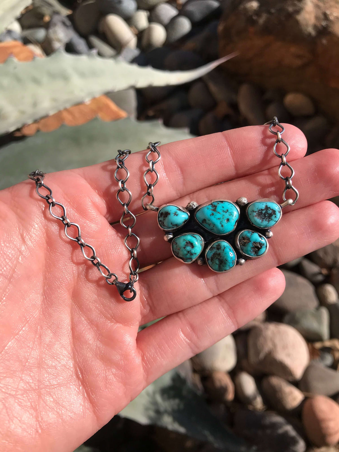 The Big Sky Turquoise Cluster Necklace, 8-Necklaces-Calli Co., Turquoise and Silver Jewelry, Native American Handmade, Zuni Tribe, Navajo Tribe, Brock Texas