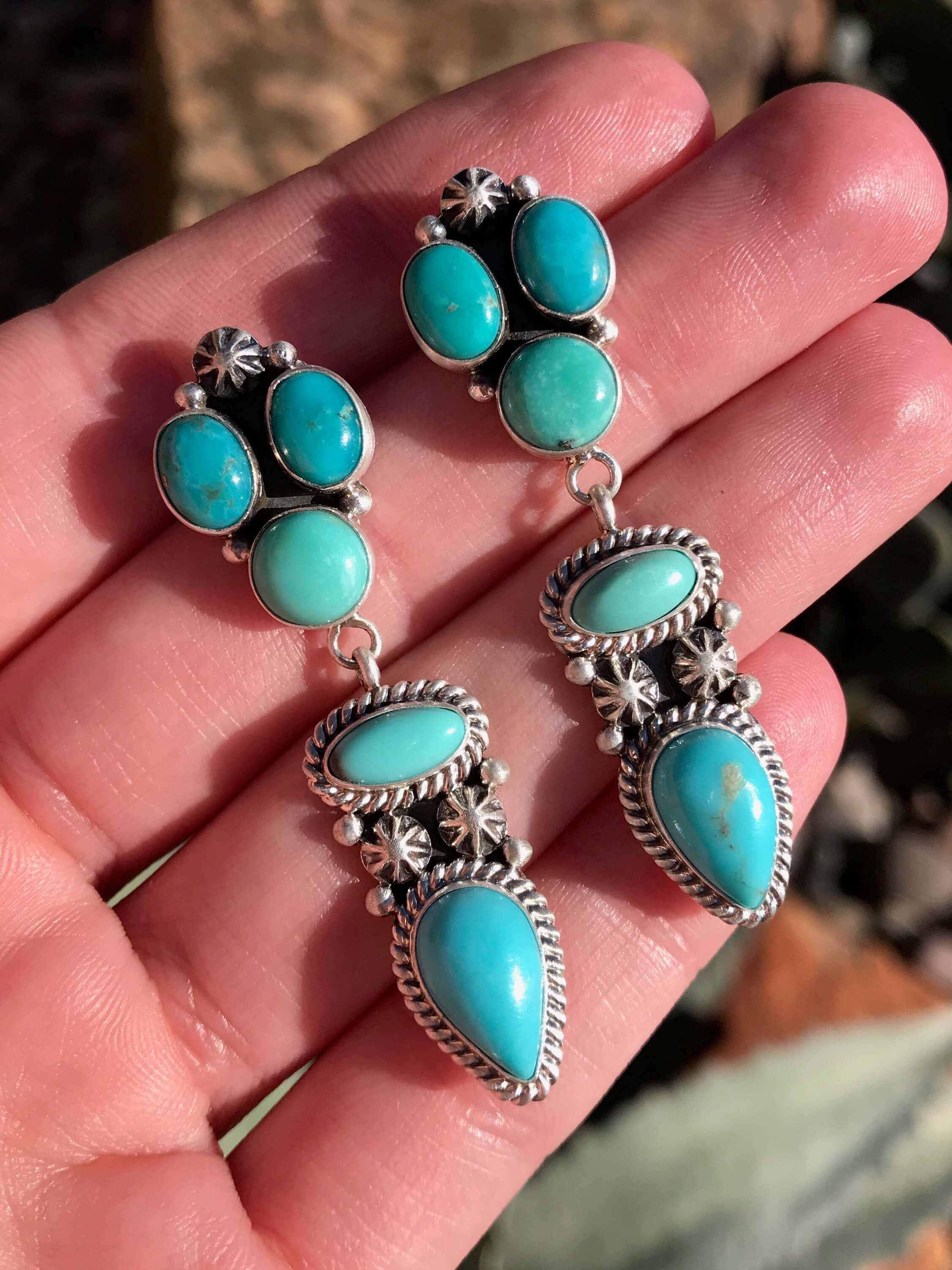 Navajo Sleeping Beauty Turquoise and Sterling Silver Concho Earrings b   Statements In Sterling Jewelry