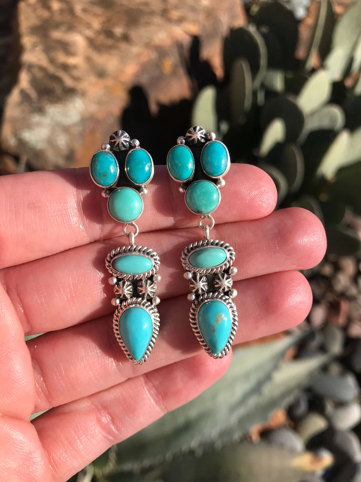 The Tucson Turquoise Earrings-Earrings-Calli Co., Turquoise and Silver Jewelry, Native American Handmade, Zuni Tribe, Navajo Tribe, Brock Texas