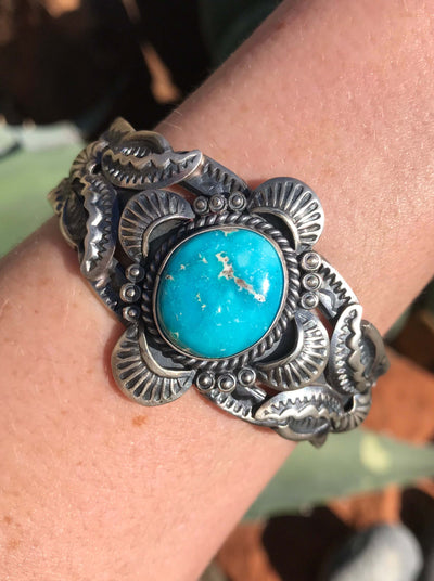 The Roseglen Turquoise Cuff-Bracelets & Cuffs-Calli Co., Turquoise and Silver Jewelry, Native American Handmade, Zuni Tribe, Navajo Tribe, Brock Texas
