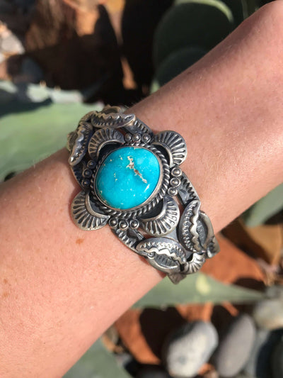 The Roseglen Turquoise Cuff-Bracelets & Cuffs-Calli Co., Turquoise and Silver Jewelry, Native American Handmade, Zuni Tribe, Navajo Tribe, Brock Texas