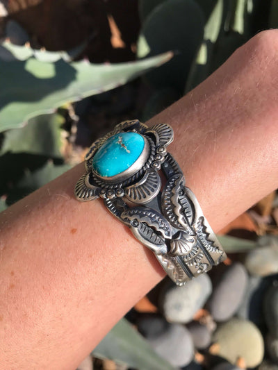 The Roseglen Turquoise Cuff-Bracelets & Cuffs-Calli Co., Turquoise and Silver Jewelry, Native American Handmade, Zuni Tribe, Navajo Tribe, Brock Texas