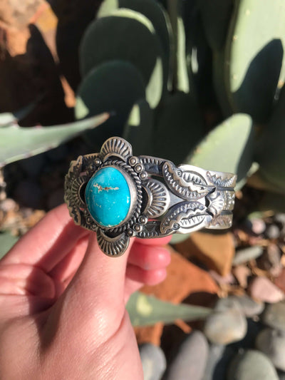 The Roseglen Turquoise Cuff-Bracelets & Cuffs-Calli Co., Turquoise and Silver Jewelry, Native American Handmade, Zuni Tribe, Navajo Tribe, Brock Texas