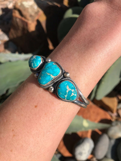 The Wolfforth Turquoise Cuff-Bracelets & Cuffs-Calli Co., Turquoise and Silver Jewelry, Native American Handmade, Zuni Tribe, Navajo Tribe, Brock Texas