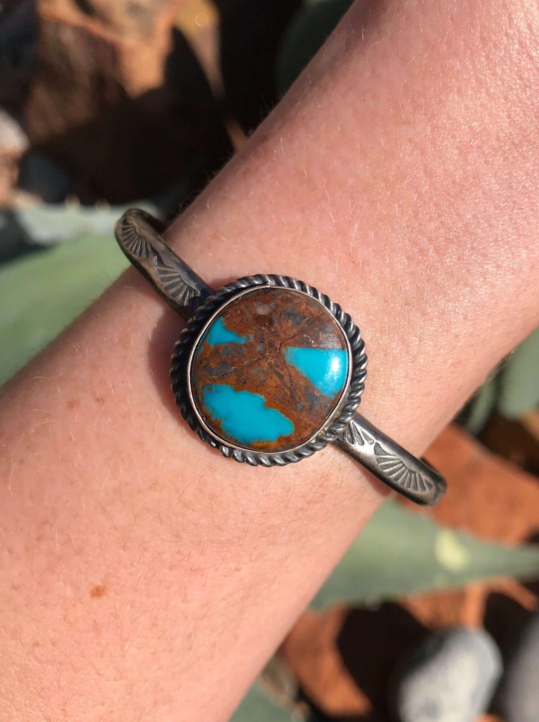 The Fremont Turquoise Cuff, 1-Bracelets & Cuffs-Calli Co., Turquoise and Silver Jewelry, Native American Handmade, Zuni Tribe, Navajo Tribe, Brock Texas