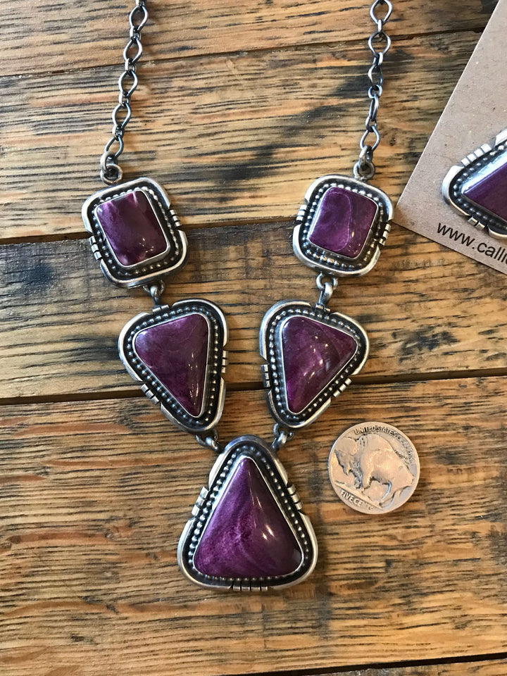 The Roseau Purple Spiny Necklace Set-Necklaces-Calli Co., Turquoise and Silver Jewelry, Native American Handmade, Zuni Tribe, Navajo Tribe, Brock Texas