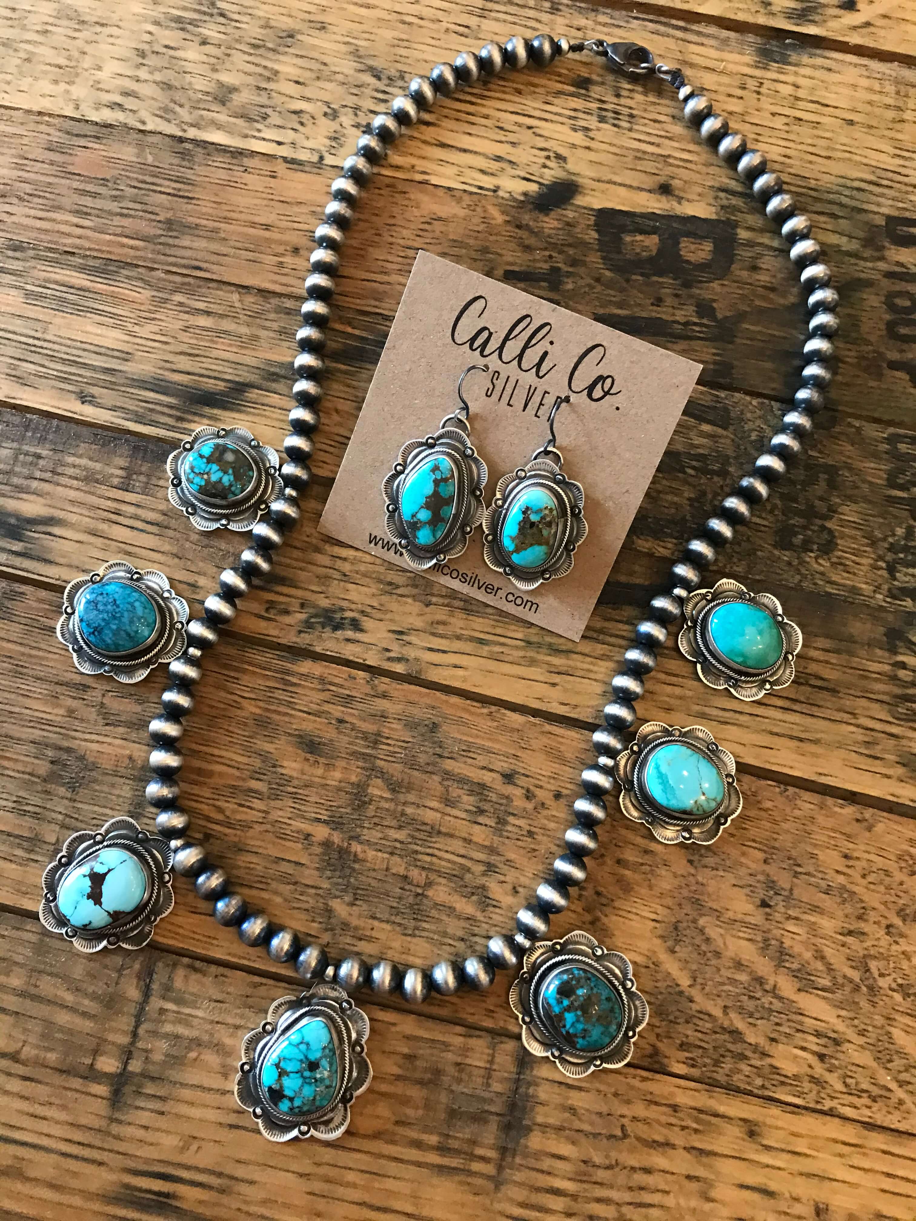 The Nations Turquoise Statement Necklace Set-Necklaces-Calli Co., Turquoise and Silver Jewelry, Native American Handmade, Zuni Tribe, Navajo Tribe, Brock Texas