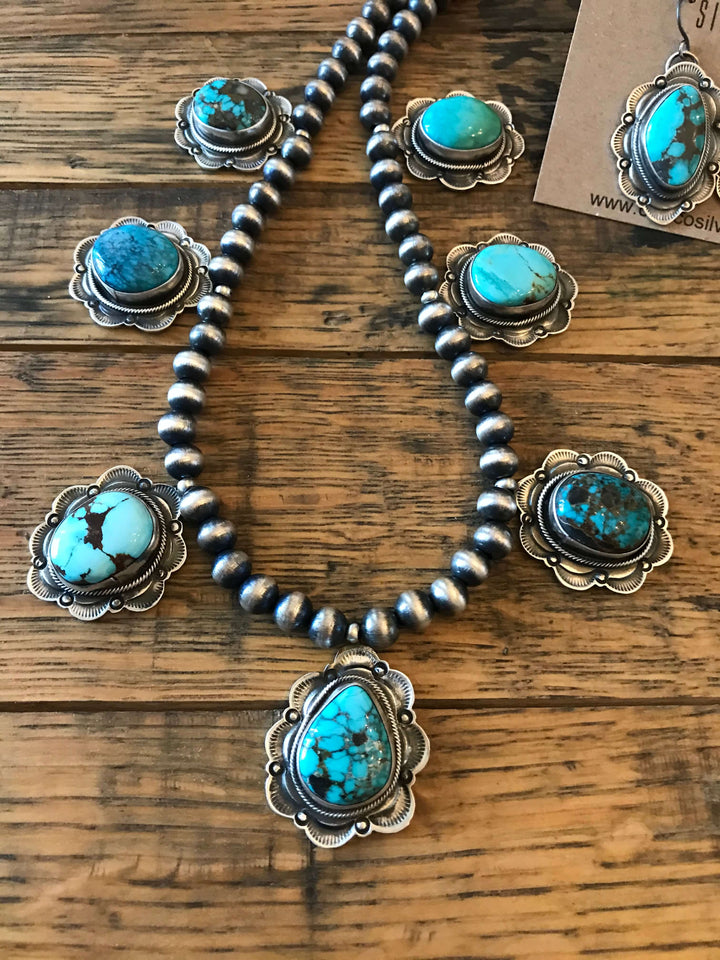 The Nations Turquoise Statement Necklace Set-Necklaces-Calli Co., Turquoise and Silver Jewelry, Native American Handmade, Zuni Tribe, Navajo Tribe, Brock Texas