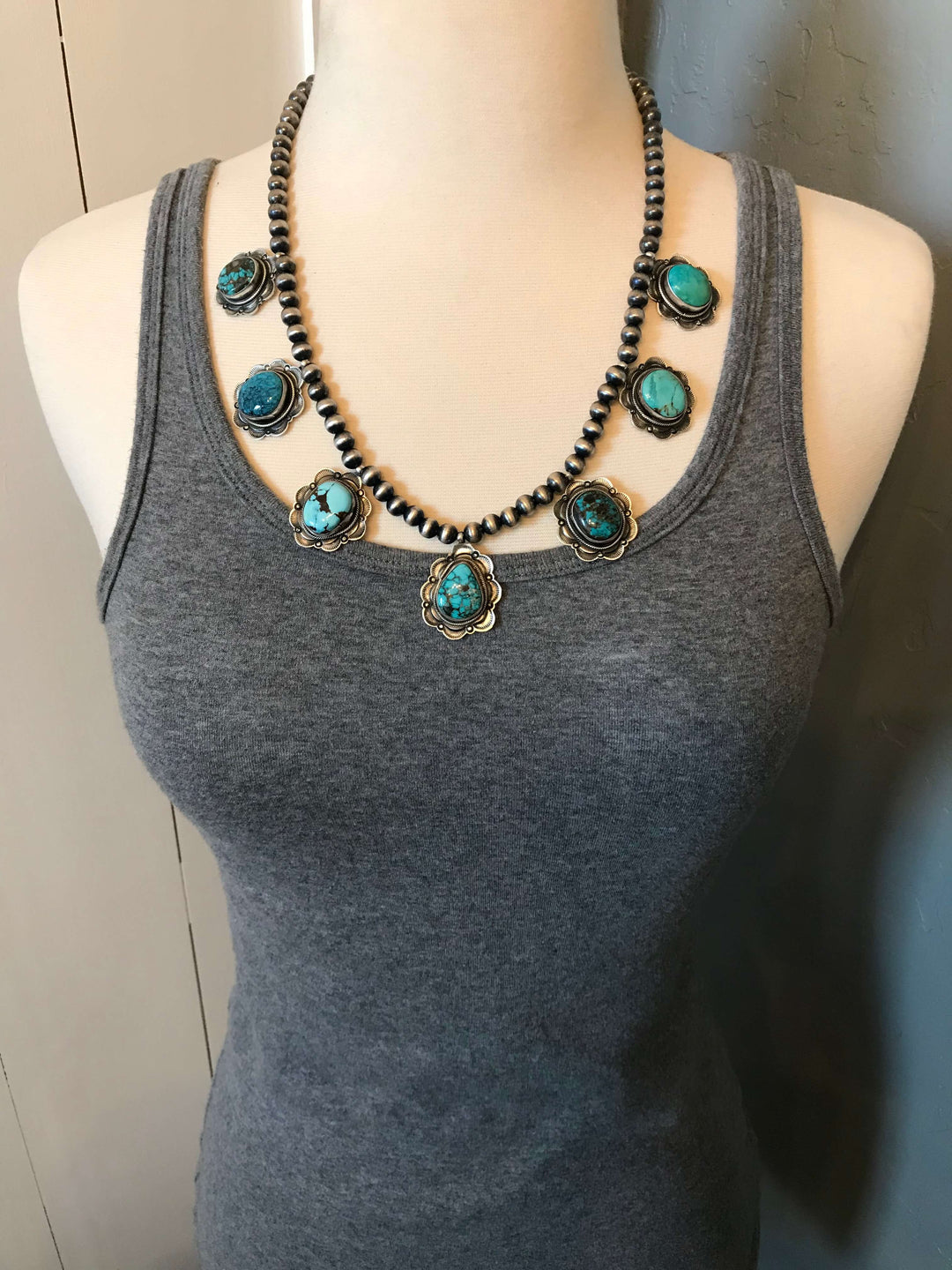 The Nations Turquoise Statement Necklace Set-Necklaces-Calli Co., Turquoise and Silver Jewelry, Native American Handmade, Zuni Tribe, Navajo Tribe, Brock Texas