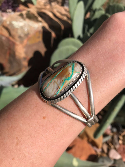 The Twilight Peak Royston Cuff-Bracelets & Cuffs-Calli Co., Turquoise and Silver Jewelry, Native American Handmade, Zuni Tribe, Navajo Tribe, Brock Texas