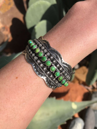 The 31 Stone Sonoran Gold Cuff-Bracelets & Cuffs-Calli Co., Turquoise and Silver Jewelry, Native American Handmade, Zuni Tribe, Navajo Tribe, Brock Texas