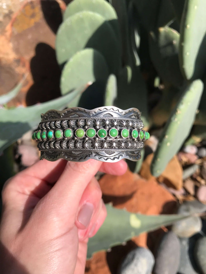 The 31 Stone Sonoran Gold Cuff-Bracelets & Cuffs-Calli Co., Turquoise and Silver Jewelry, Native American Handmade, Zuni Tribe, Navajo Tribe, Brock Texas