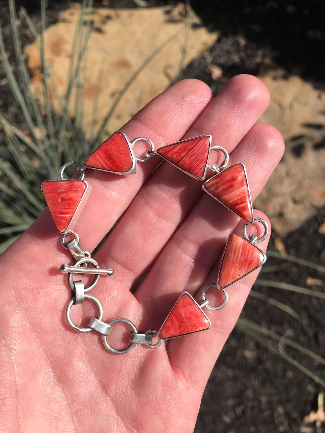 The Red Spiny Link Bracelet, 2-Bracelets & Cuffs-Calli Co., Turquoise and Silver Jewelry, Native American Handmade, Zuni Tribe, Navajo Tribe, Brock Texas