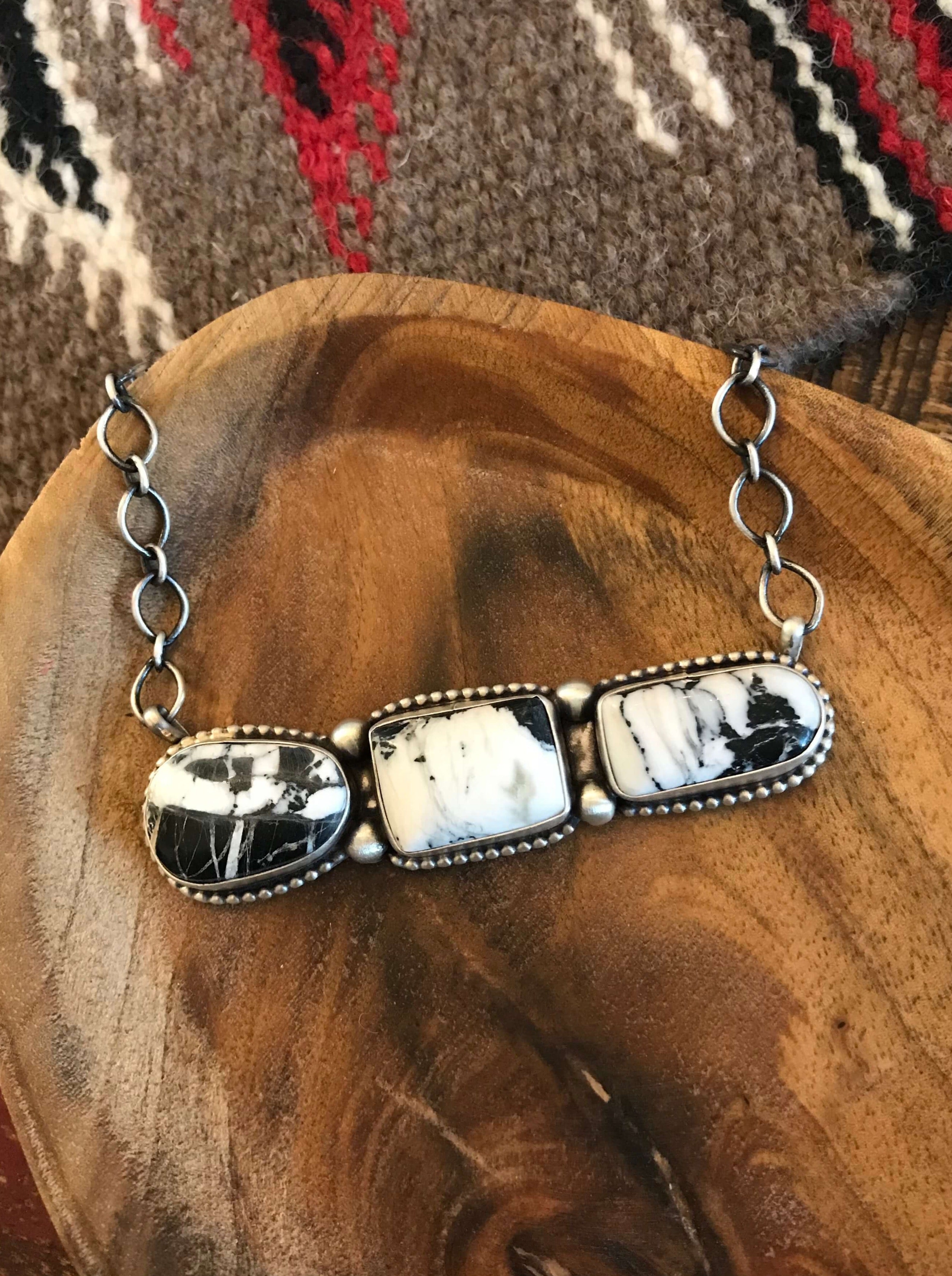 ONE OF A KIND WHITE BUFFALO TURQUOISE NECKLACE 8mm– ROYGBIV