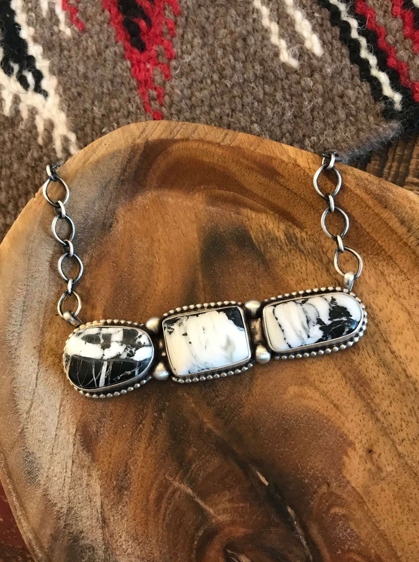 The Humboldt White Buffalo Bar Necklace, 2-Necklaces-Calli Co., Turquoise and Silver Jewelry, Native American Handmade, Zuni Tribe, Navajo Tribe, Brock Texas