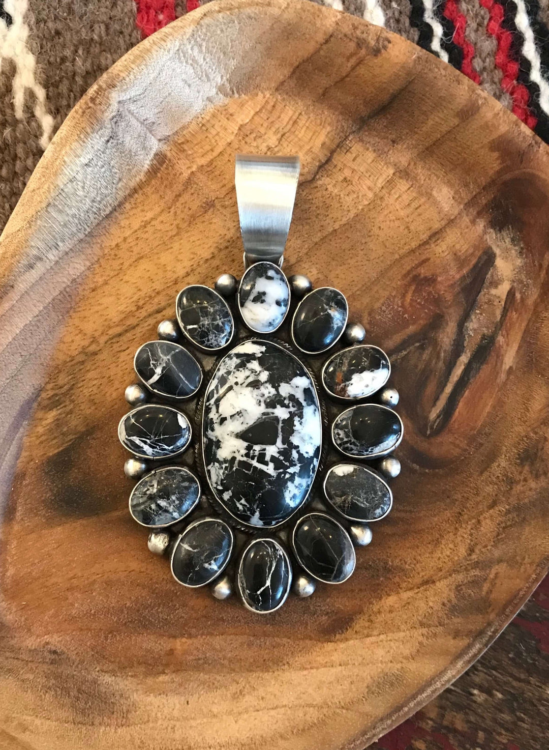 The Chama White Buffalo Cluster Pendant-Pendants-Calli Co., Turquoise and Silver Jewelry, Native American Handmade, Zuni Tribe, Navajo Tribe, Brock Texas
