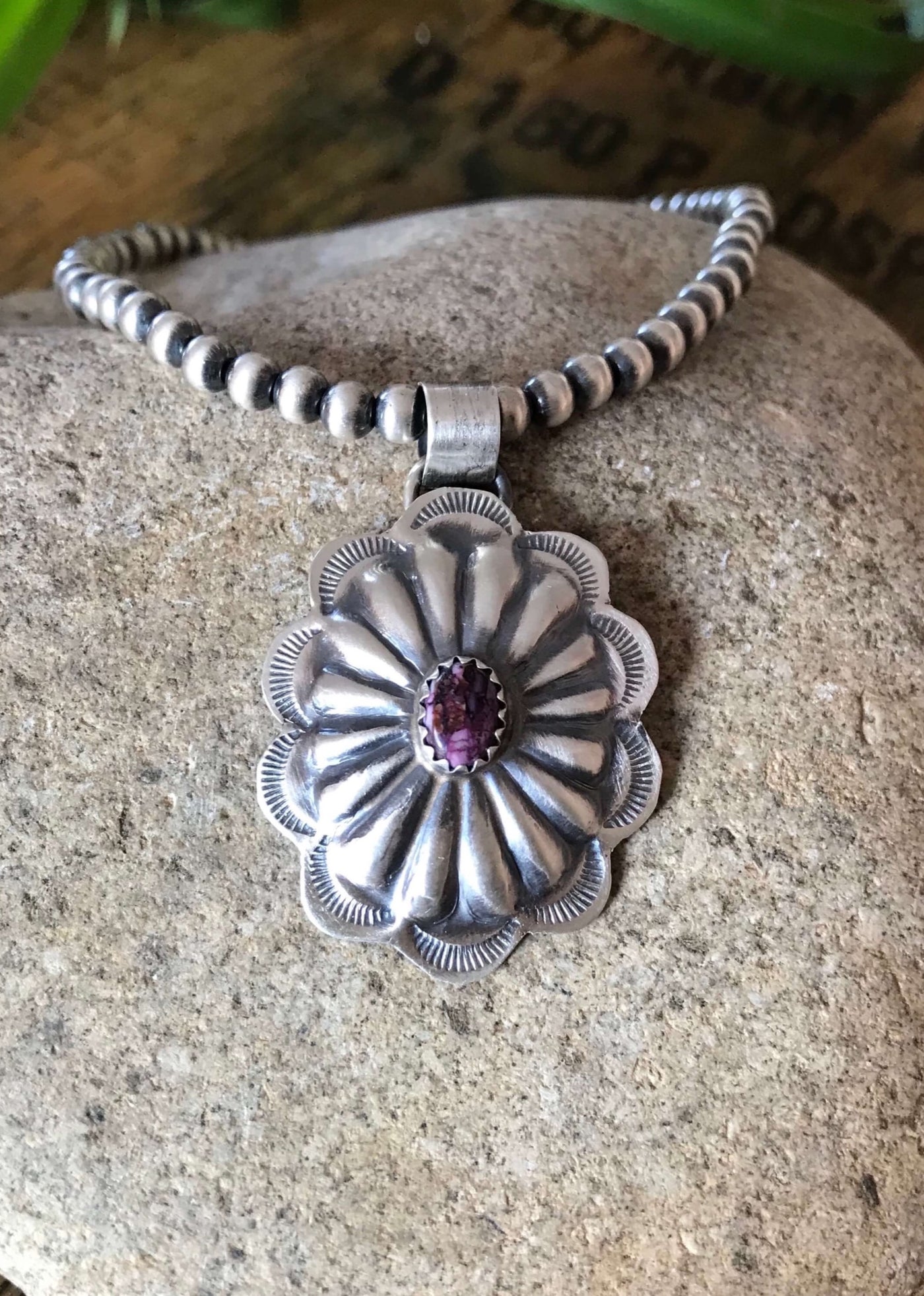 The Fawn Purple Spiny Concho Pendant-Pendants-Calli Co., Turquoise and Silver Jewelry, Native American Handmade, Zuni Tribe, Navajo Tribe, Brock Texas