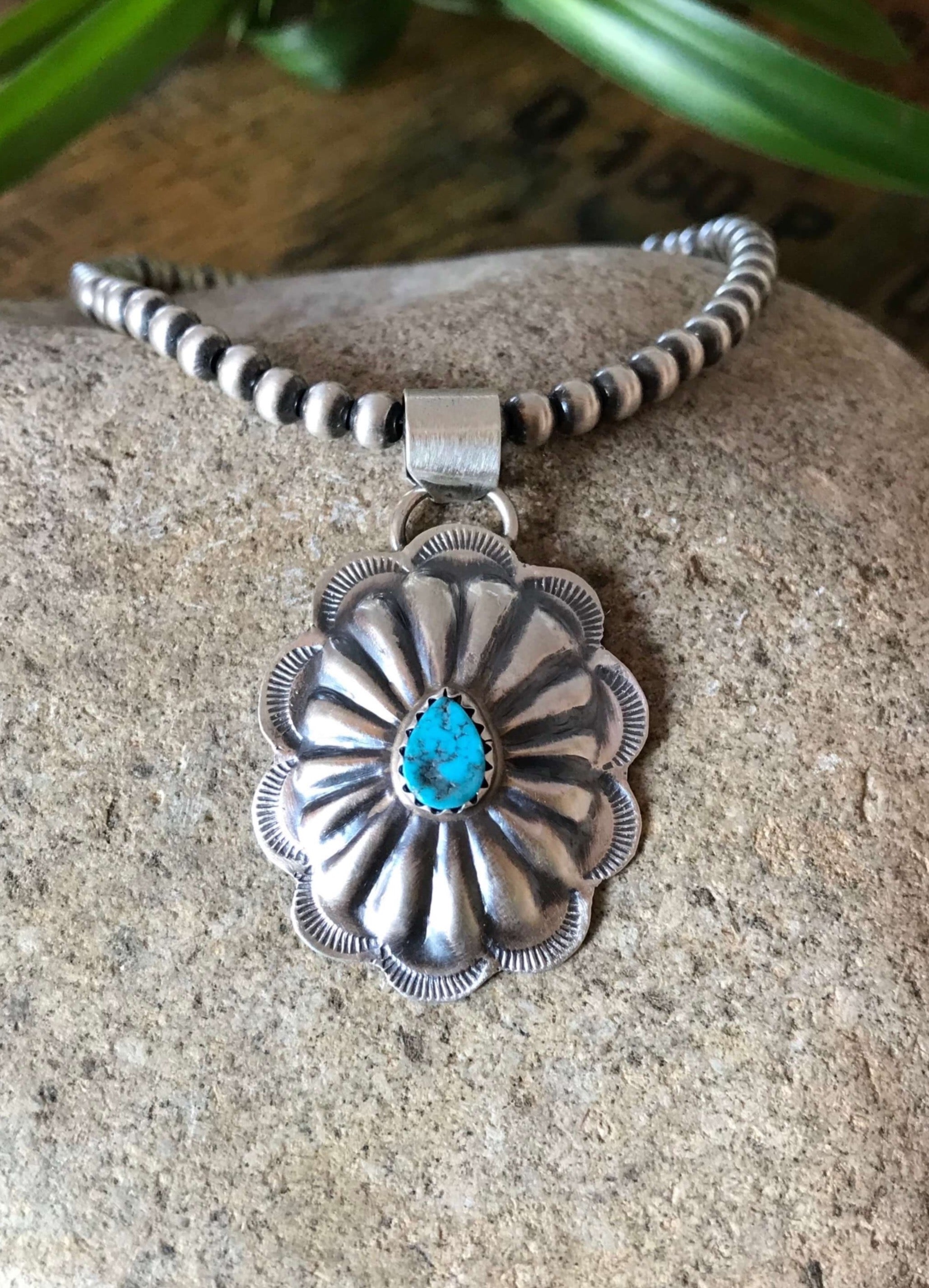 The Fawn Turquoise Concho Pendant-Pendants-Calli Co., Turquoise and Silver Jewelry, Native American Handmade, Zuni Tribe, Navajo Tribe, Brock Texas
