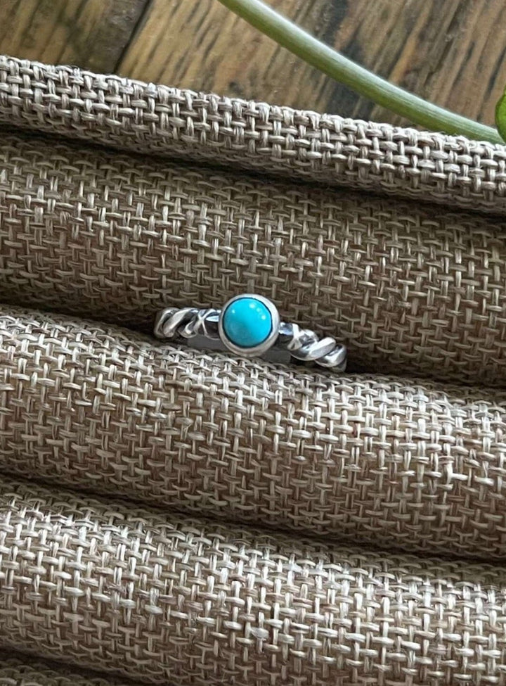 The Twisted Turquoise Stacker Ring-Rings-Calli Co., Turquoise and Silver Jewelry, Native American Handmade, Zuni Tribe, Navajo Tribe, Brock Texas